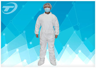 PE Coated Disposable White Coveralls / Disposable Protective Suits For Men S To 5XL